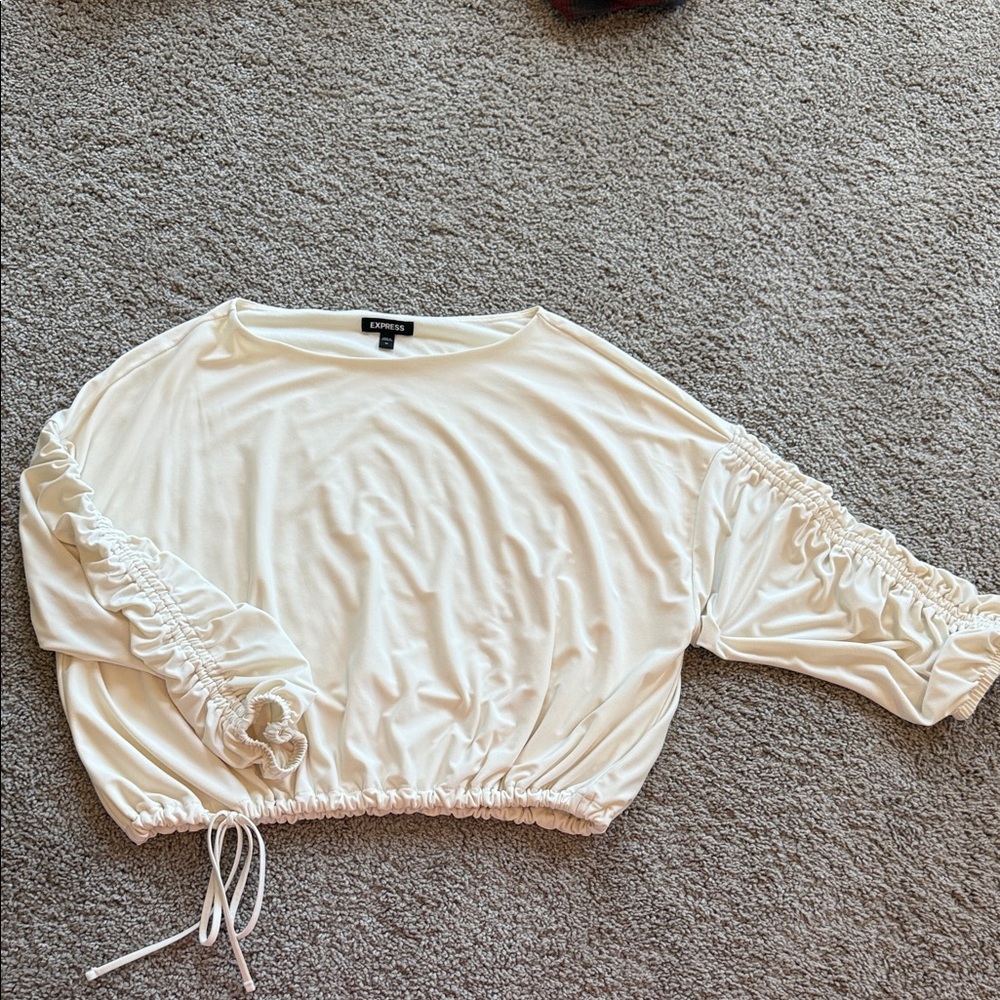 Express Cream Women's Top with Ruched Sleeves